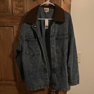 BKE Blue Denim Jacket with Dark Brown Collar
